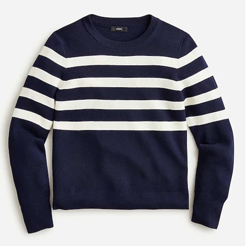 J.CREW Relaxed-fit crewneck sweater in stripe, NAVY & IVORY, size: small.